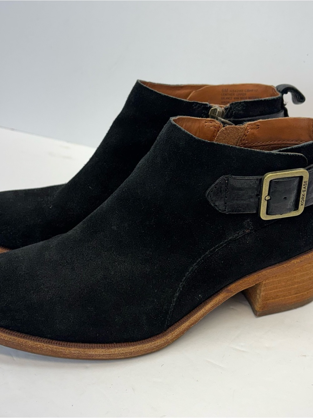 Kork-Ease Mesa Buckle Black Suede Leather Ankle Boot Bootie 6 M Side Zip Boho
